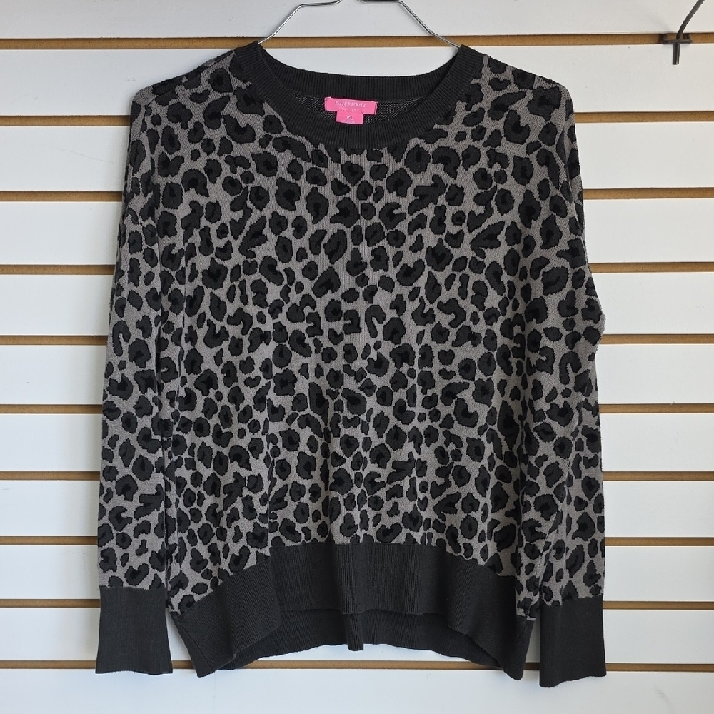 Isaac Mizrahi Gray Leopard Print Sweater XL